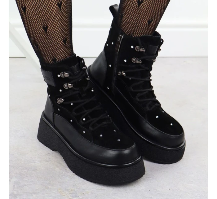 Dámské kožené kozačky na platformě zirconia černé Goe SS2N4140 Dámské kožené kozačky na platformě zirconia černé Goe SS2N4140