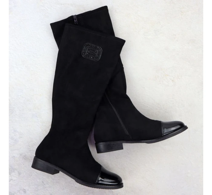 Dámské černé semišové lakované kozačky M.Daszynski MR2251-19 Dámské černé semišové lakované kozačky M.Daszynski MR2251-19