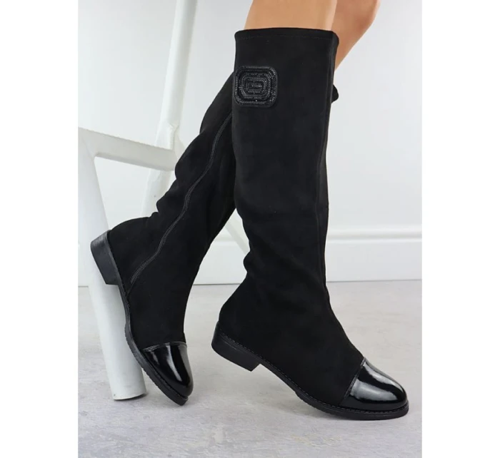 Dámské černé semišové lakované kozačky M.Daszynski MR2251-19 Dámské černé semišové lakované kozačky M.Daszynski MR2251-19