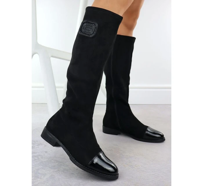 Dámské černé semišové lakované kozačky M.Daszynski MR2251-19 Dámské černé semišové lakované kozačky M.Daszynski MR2251-19