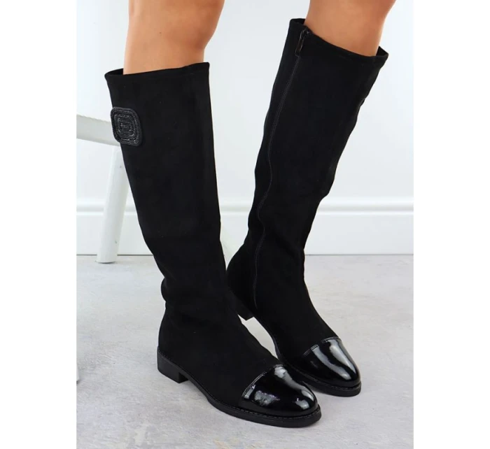 Dámské černé semišové lakované kozačky M.Daszynski MR2251-19 Dámské černé semišové lakované kozačky M.Daszynski MR2251-19