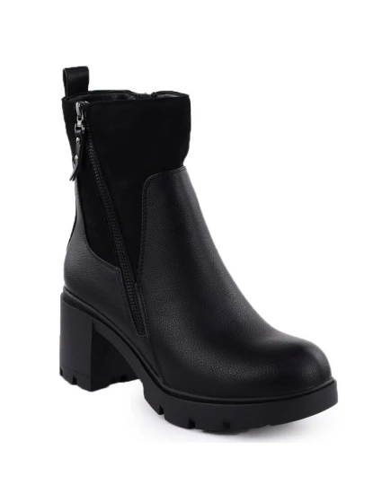 Dámské zateplené boty na podpatku se zipem černé M.Daszynski 23108 Dámské zateplené boty na podpatku se zipem černé M.Daszynski 23108