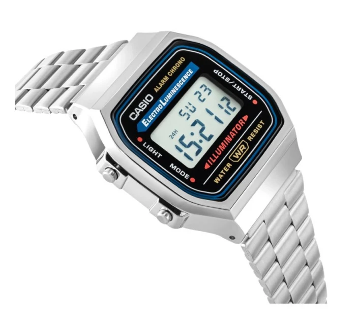Unisex digitální hodinky Casio A168WA s náramkem z nerezové oceli, stříbrné Unisex digitální hodinky Casio A168WA s náramkem z nerezové oceli, stříbrné