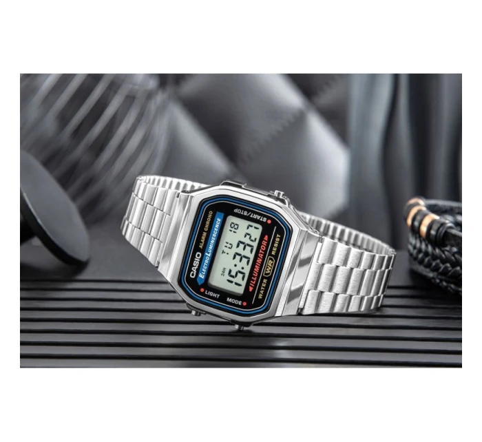 Unisex digitální hodinky Casio A168WA s náramkem z nerezové oceli, stříbrné Unisex digitální hodinky Casio A168WA s náramkem z nerezové oceli, stříbrné