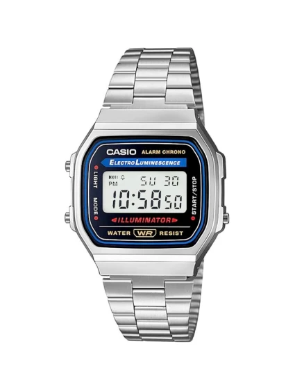 Unisex digitální hodinky Casio A168WA s náramkem z nerezové oceli, stříbrné Unisex digitální hodinky Casio A168WA s náramkem z nerezové oceli, stříbrné