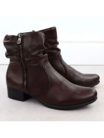 Dámské hnědé kožené boty na podpatku Rieker 78656-00