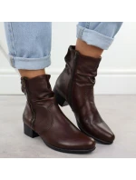 Dámské hnědé kožené boty na podpatku Rieker 78656-00