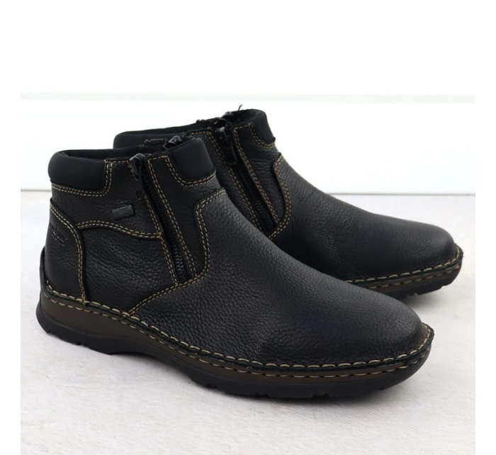 Černé pánské kožené boty na zip Rieker 05362-00 Černé pánské kožené boty na zip Rieker 05362-00