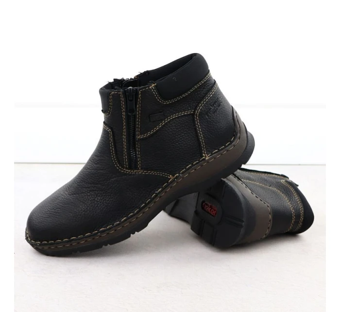 Černé pánské kožené boty na zip Rieker 05362-00 Černé pánské kožené boty na zip Rieker 05362-00