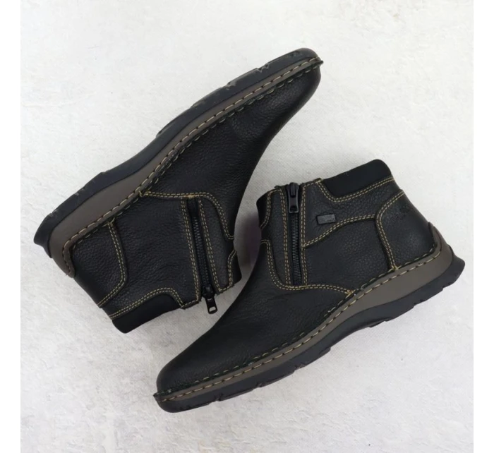 Černé pánské kožené boty na zip Rieker 05362-00 Černé pánské kožené boty na zip Rieker 05362-00