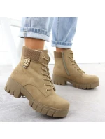 Dámské boty na klínku béžové model 21906115 - Rieker Dámské boty na klínku béžové model 21906115 - Rieker