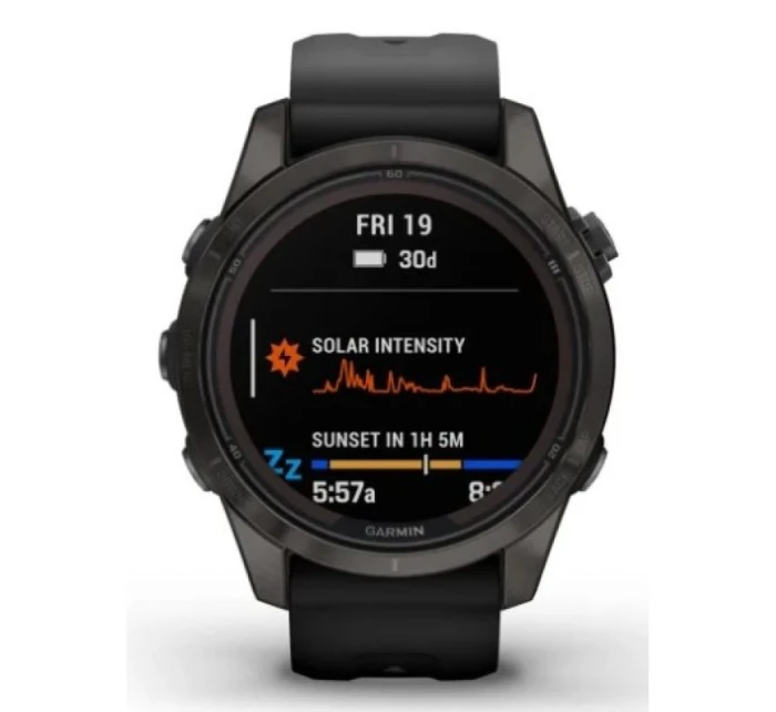 Hodinky Garmin Fenix 7S Pro 42mm Sapphire Solar šedé titanové DLC s černým řemínkem Hodinky Garmin Fenix 7S Pro 42mm Sapphire Solar šedé titanové DLC s černým řemínkem