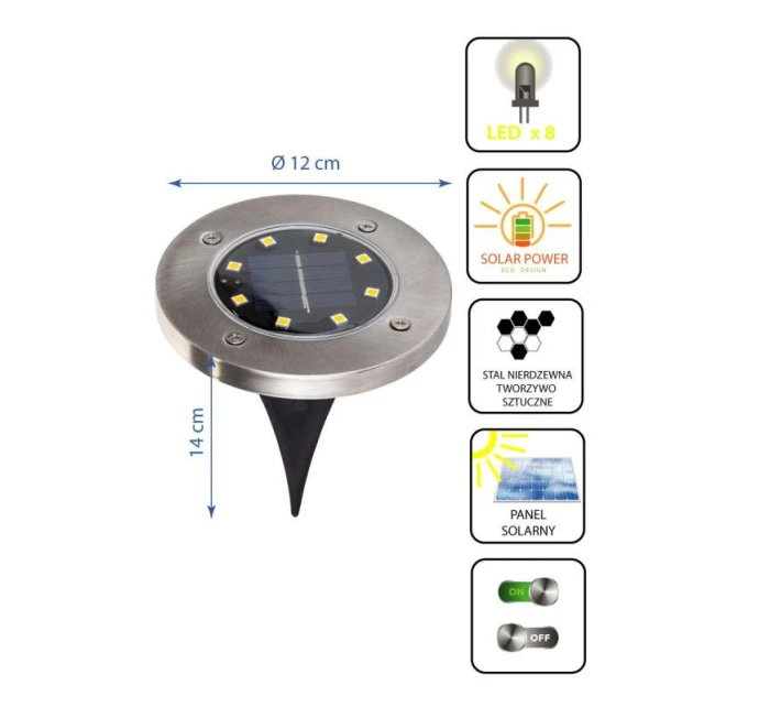 LAMPA SOLARNA 8 LED SMD DO WBICIA W PODŁOŻE KPL.4SZT LAMPA SOLARNA 8 LED SMD DO WBICIA W PODŁOŻE KPL.4SZT