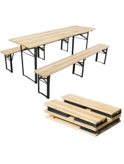 ZESTAW PIKNIKOWY BAROWY DREWNIANY STÓŁ I 2 ŁAWKI SKŁADANY