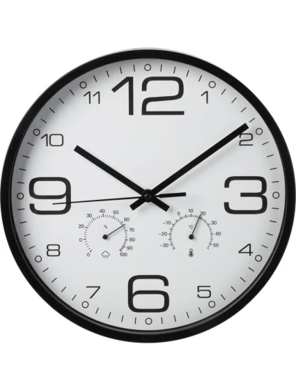ZEGAR ŚCIENNY 30CM Z TERMOMENTREM CZARNY ZEGAR ŚCIENNY 30CM Z TERMOMENTREM CZARNY