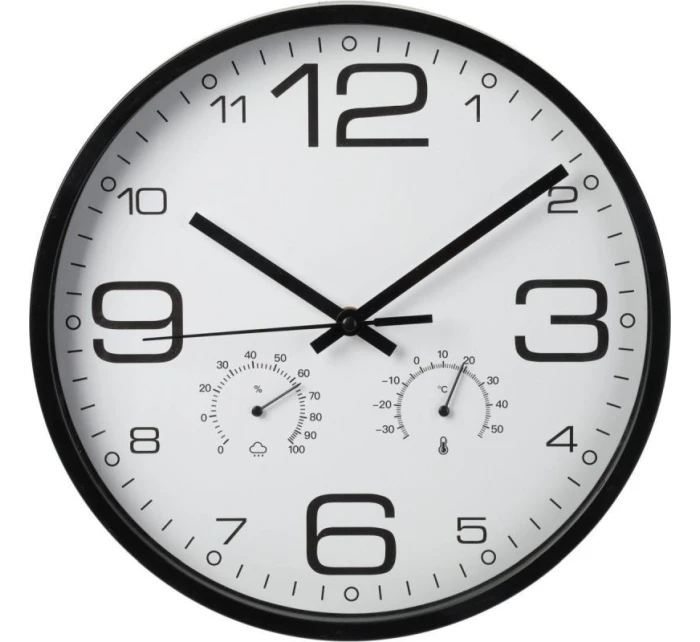 ZEGAR ŚCIENNY 30CM Z TERMOMENTREM CZARNY ZEGAR ŚCIENNY 30CM Z TERMOMENTREM CZARNY