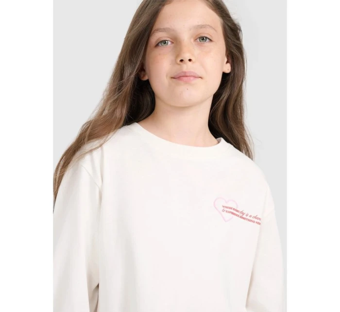 Dívčí tričko oversize s potiskem a dlouhým rukávem 4F 4FJRAW25TLONF589-11S Dívčí tričko oversize s potiskem a dlouhým rukávem 4F 4FJRAW25TLONF589-11S