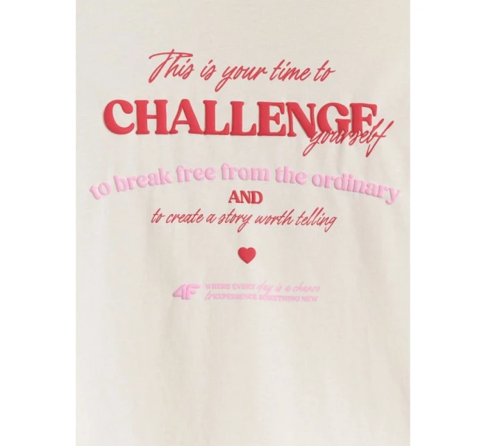 Dívčí tričko oversize s potiskem a dlouhým rukávem 4F 4FJRAW25TLONF589-11S Dívčí tričko oversize s potiskem a dlouhým rukávem 4F 4FJRAW25TLONF589-11S