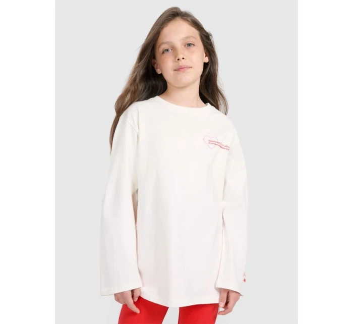 Dívčí tričko oversize s potiskem a dlouhým rukávem 4F 4FJRAW25TLONF589-11S Dívčí tričko oversize s potiskem a dlouhým rukávem 4F 4FJRAW25TLONF589-11S