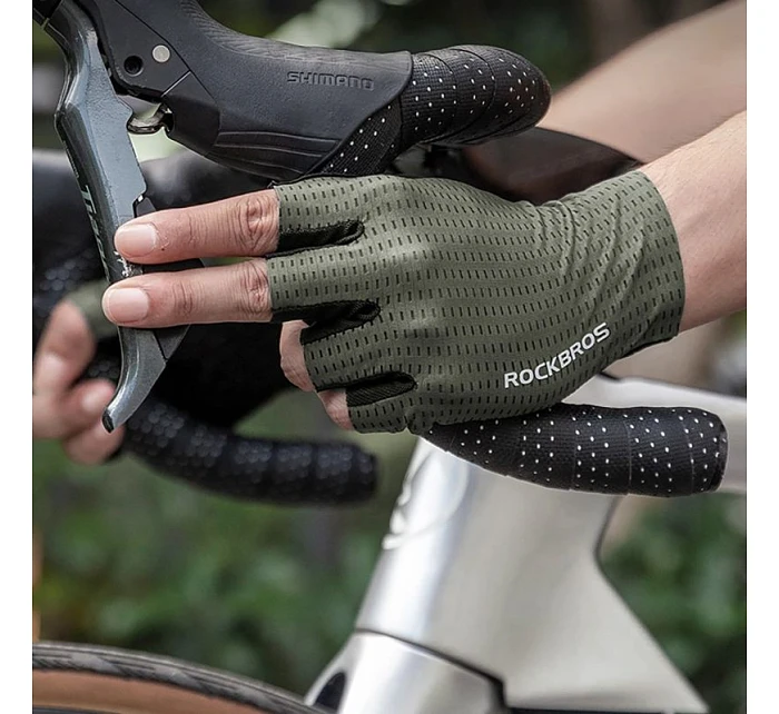 Prodyšné cyklistické rukavice Rockbros, krátké prsty, velikost: S - zelené Prodyšné cyklistické rukavice Rockbros, krátké prsty, velikost: S - zelené