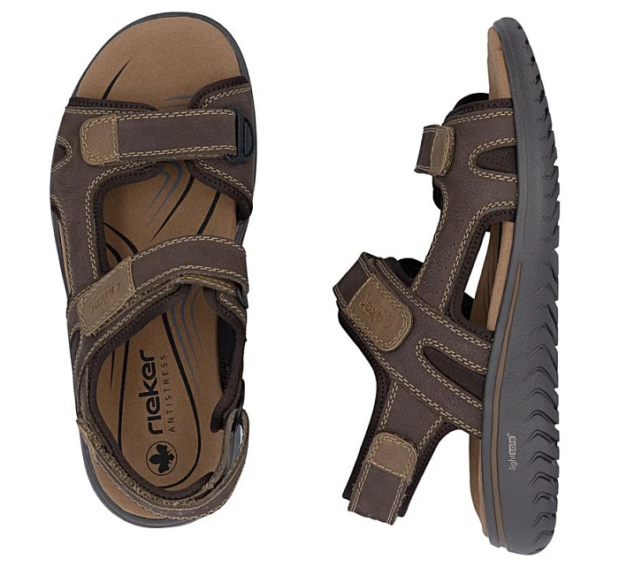 Pánské kožené sandály na suchý zip hnědé Rieker 26450-26 Pánské kožené sandály na suchý zip hnědé Rieker 26450-26