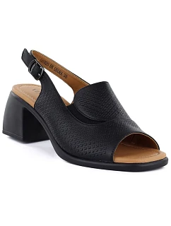 Dámské kožené sandály na podpatku černé Vinceza 26-66920