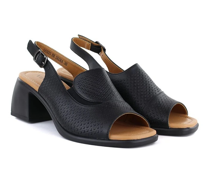 Dámské kožené sandály na podpatku černé Vinceza 26-66920 Dámské kožené sandály na podpatku černé Vinceza 26-66920