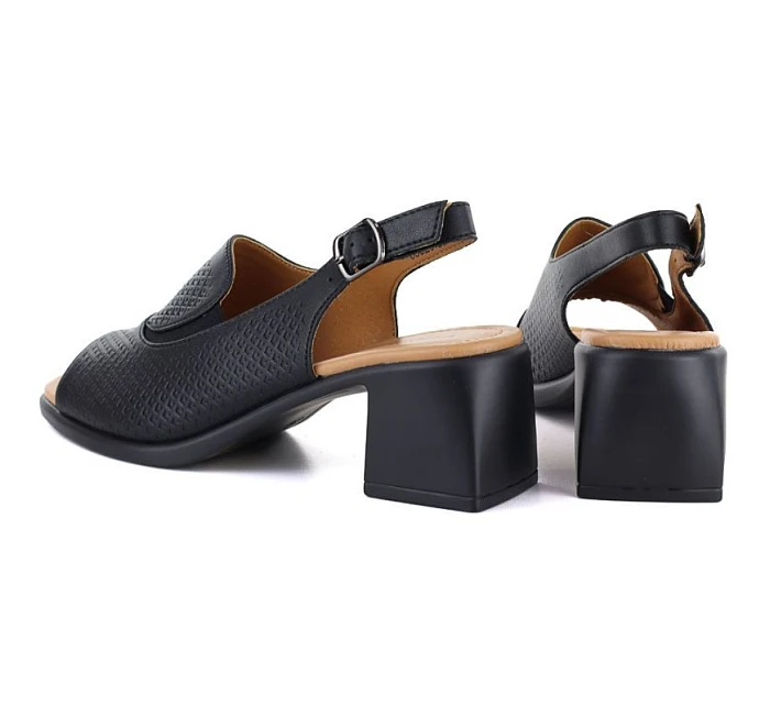 Dámské kožené sandály na podpatku černé Vinceza 26-66920 Dámské kožené sandály na podpatku černé Vinceza 26-66920