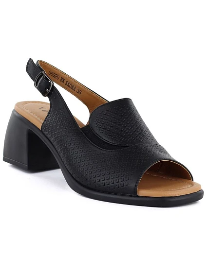 Dámské kožené sandály na podpatku černé Vinceza 26-66920 Dámské kožené sandály na podpatku černé Vinceza 26-66920