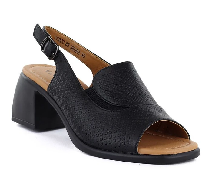 Dámské kožené sandály na podpatku černé Vinceza 26-66920 Dámské kožené sandály na podpatku černé Vinceza 26-66920
