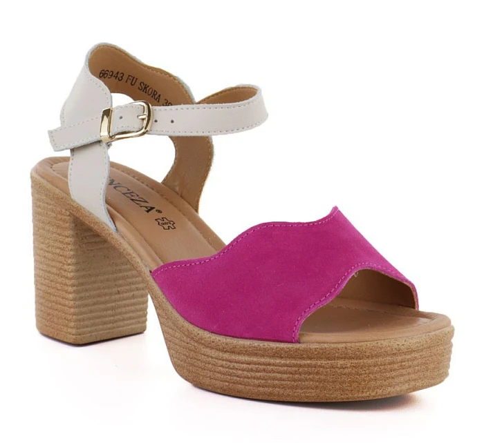 Růžovo-béžové kožené sandály na podpatku Vinceza 26-66943 Růžovo-béžové kožené sandály na podpatku Vinceza 26-66943