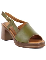 Dámské kožené sandály na podpatku zelené Vinceza 26-39994