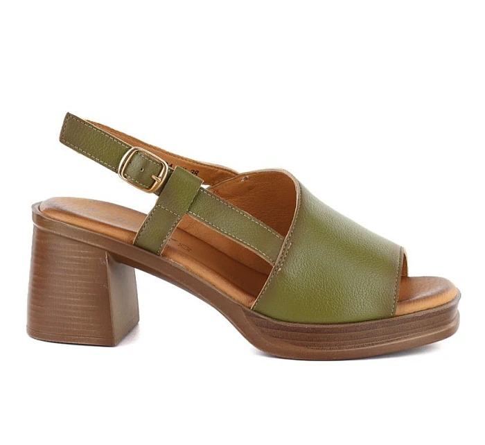 Dámské kožené sandály na podpatku zelené Vinceza 26-39994 Dámské kožené sandály na podpatku zelené Vinceza 26-39994