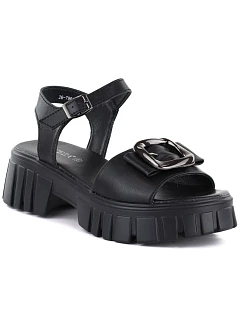 Dámské kožené sandály na platformě se zdobením černé Vinceza 26-79611