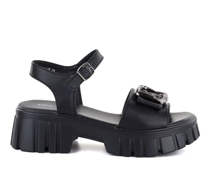 Dámské kožené sandály na platformě se zdobením černé Vinceza 26-79611 Dámské kožené sandály na platformě se zdobením černé Vinceza 26-79611