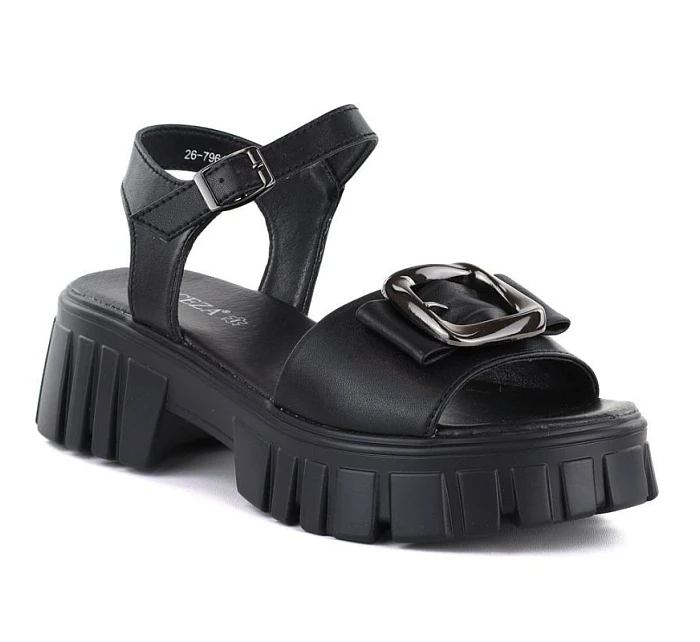 Dámské kožené sandály na platformě se zdobením černé Vinceza 26-79611 Dámské kožené sandály na platformě se zdobením černé Vinceza 26-79611