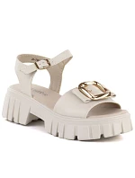 Dámské kožené sandály na platformě se zdobením béžové barvy Vinceza 26-79611