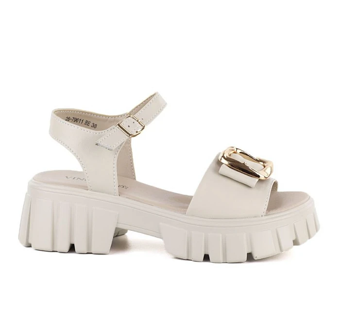 Dámské kožené sandály na platformě se zdobením béžové barvy Vinceza 26-79611 Dámské kožené sandály na platformě se zdobením béžové barvy Vinceza 26-79611