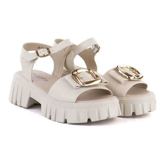 Dámské kožené sandály na platformě se zdobením béžové barvy Vinceza 26-79611 Dámské kožené sandály na platformě se zdobením béžové barvy Vinceza 26-79611