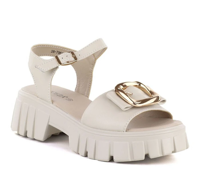 Dámské kožené sandály na platformě se zdobením béžové barvy Vinceza 26-79611 Dámské kožené sandály na platformě se zdobením béžové barvy Vinceza 26-79611