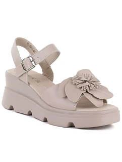 Dámské kožené sandály na platformě béžové Vinceza 26-79615