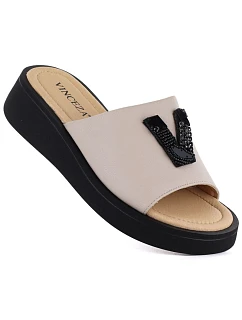 Dámské kožené žabky na platformě beige Vinceza 66950