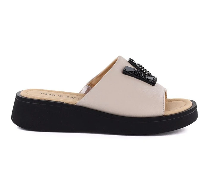 Dámské kožené žabky na platformě beige Vinceza 66950 Dámské kožené žabky na platformě beige Vinceza 66950