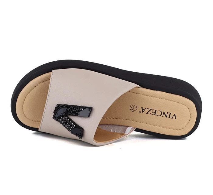 Dámské kožené žabky na platformě beige Vinceza 66950 Dámské kožené žabky na platformě beige Vinceza 66950