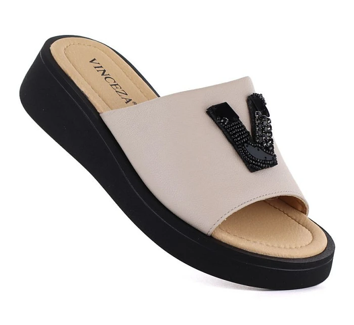 Dámské kožené žabky na platformě beige Vinceza 66950 Dámské kožené žabky na platformě beige Vinceza 66950