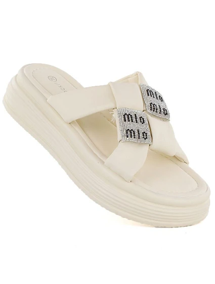 Dámské žabky na platformě se zirkony béžové Potocki 16347 Dámské žabky na platformě se zirkony béžové Potocki 16347