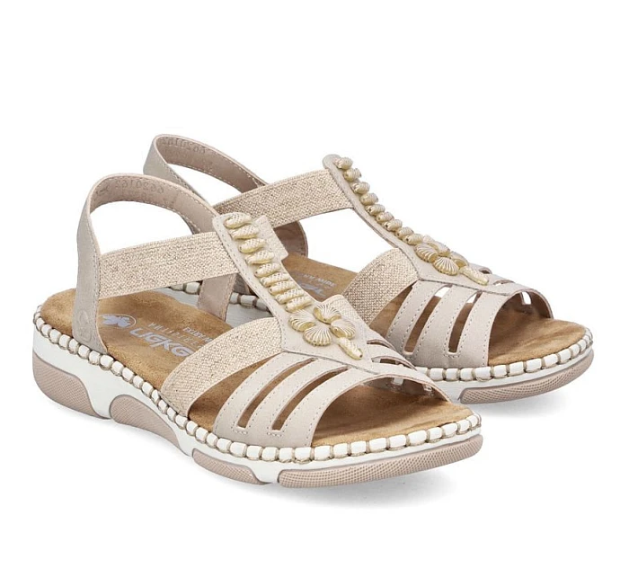 Dámské sandály na podpatku Romans beige Rieker 66201-62 Dámské sandály na podpatku Romans beige Rieker 66201-62