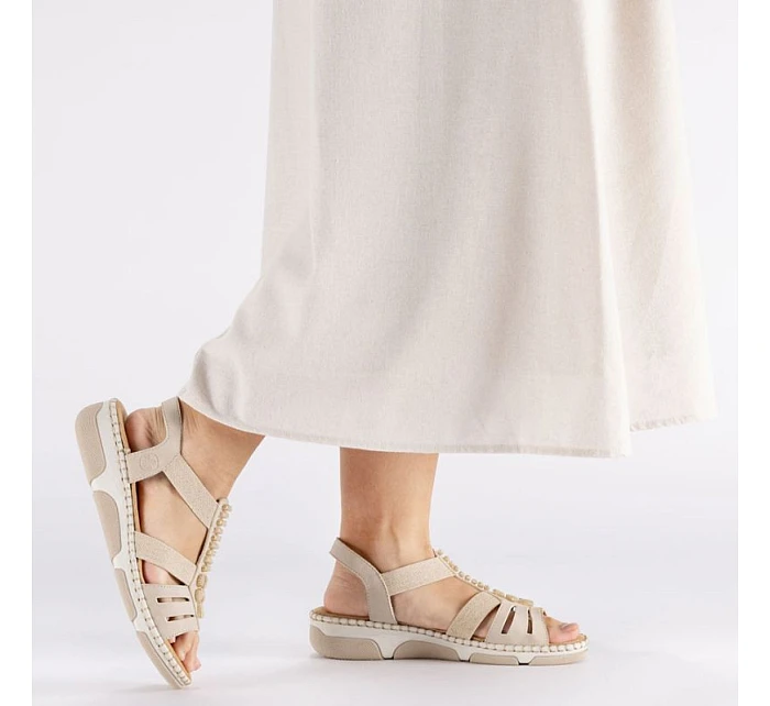 Dámské sandály na podpatku Romans beige Rieker 66201-62 Dámské sandály na podpatku Romans beige Rieker 66201-62