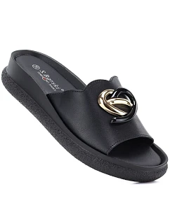 Dámské kožené žabky na platformě černé S.Barski KV61-6046