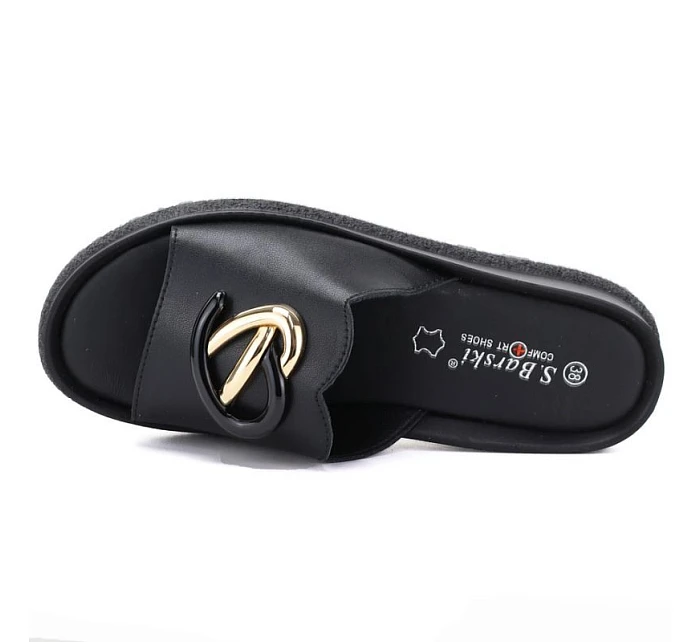 Dámské kožené žabky na platformě černé S.Barski KV61-6046 Dámské kožené žabky na platformě černé S.Barski KV61-6046